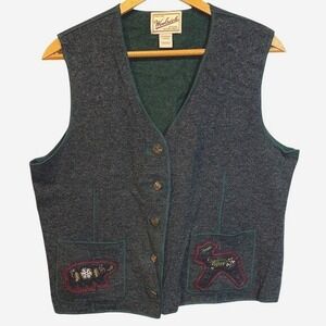 Womens Woolrich Gray Christmas Holiday Grandma Cabincore  Vest Lambswool Vest LG